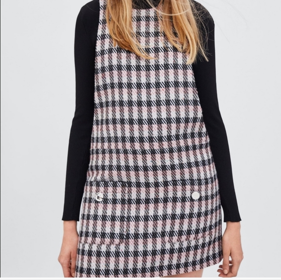 Zara Tweed Plaid Pinafore Dress - Picture 2 of 12
